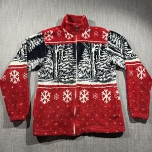 Vintage Art Unlimited Jacket Mens‎ Large Red Fleece Zip Snowflake Christmas Ski